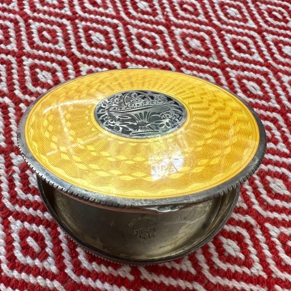 Antique Austrian Sterling Silver Yellow Guilloche Enamel Plique a Jour Compact - Picture 2 of 7